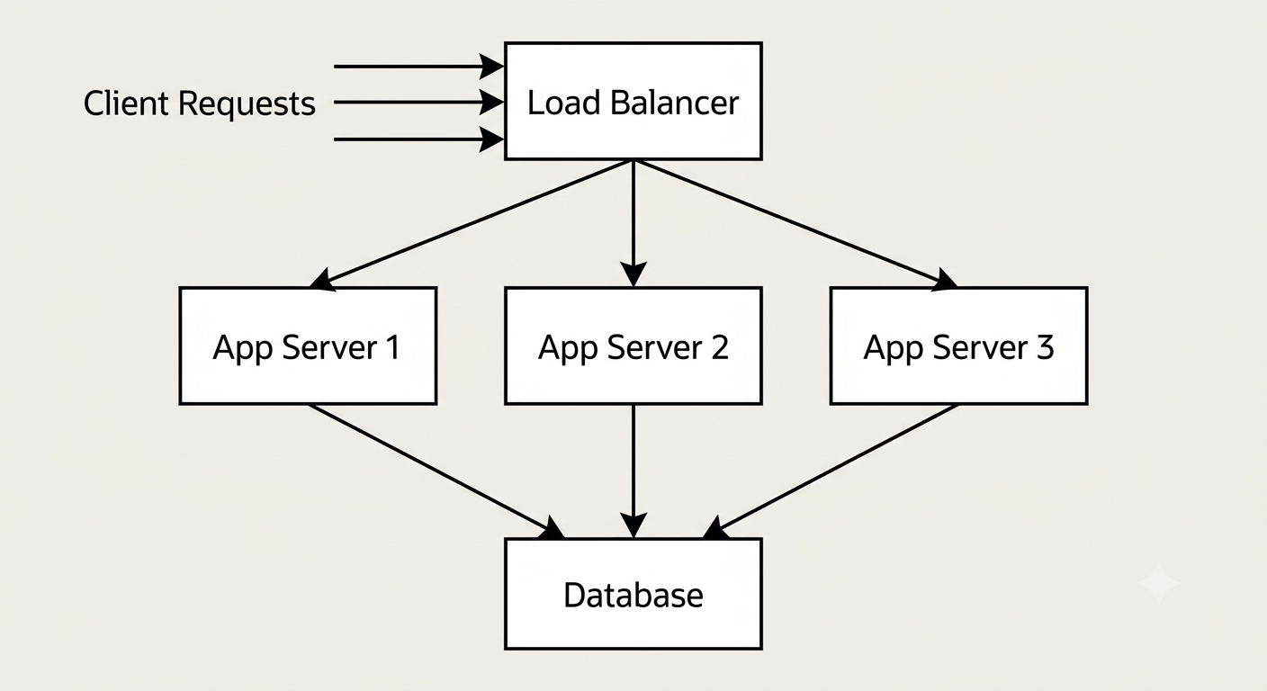 Load balancer distributing requests across app servers diagram